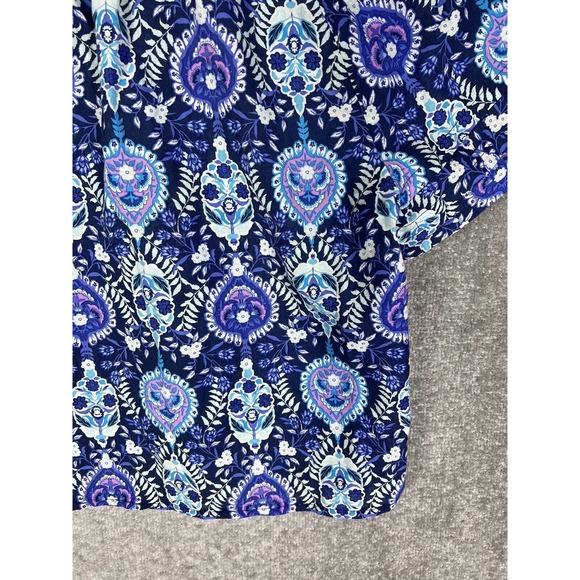 Talbots V-Neck Tiered Short Sleeve Blue Floral Crop Top Womens Large Lightweight - Picture 11 of 14